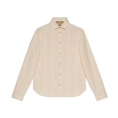 GUCCI FW22 Beige Striped Collar Casual UV Protection Shirt. 721171 ZAKRN 7151