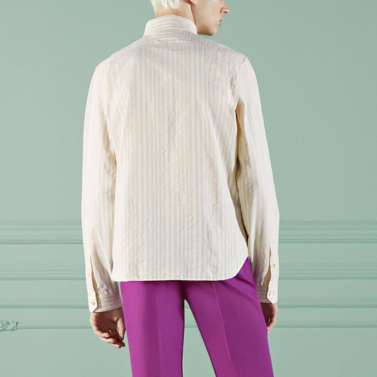 Shop GUCCI FW22 米色條紋領休閒防曬襯衫 721171 ZAKRN 7151