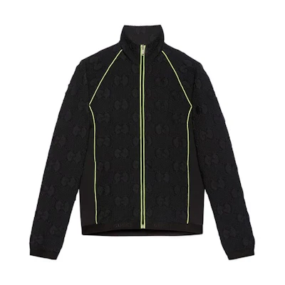 GUCCI FW22 Black Logo Patchwork Colorblock Print Jacket. 724491-XJE8O-1131