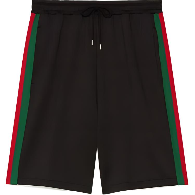GUCCI FW22  Black Striped Drawstring High-Waist Casual Shorts. 703605-XJEEP-1152