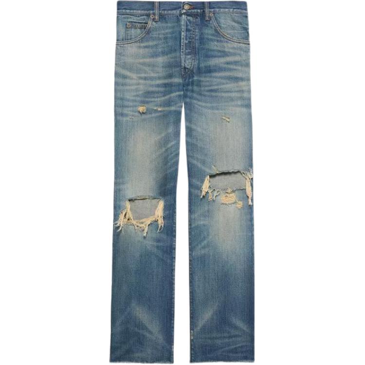 GUCCI FW22  Distressed Straight-Leg Jeans Denim Blue. 716496-XDB6K-4447
