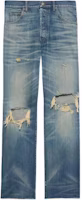 GUCCI FW22 Distressed Straight-Leg Jeans Denim Blue. 716496-XDB6K-4447 GUCCI FW22 Distressed Straight-Leg Jeans Denim Blue. 716496-XDB6K-4447