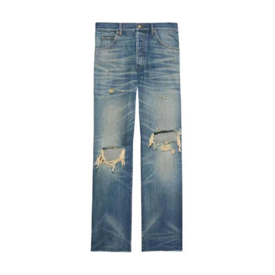 GUCCI FW22 Distressed Straight-Leg Jeans Denim Blue. 716496-XDB6K-4447