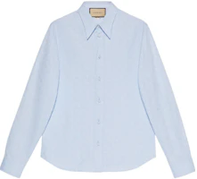 GUCCI FW22 Light Blue Solid Horsebit Jacquard Long-Sleeve Shirt 721176-ZAKH5-4850 GUCCI FW22 Light Blue Solid Horsebit Jacquard Long-Sleeve Shirt 721176-ZAKH5-4850