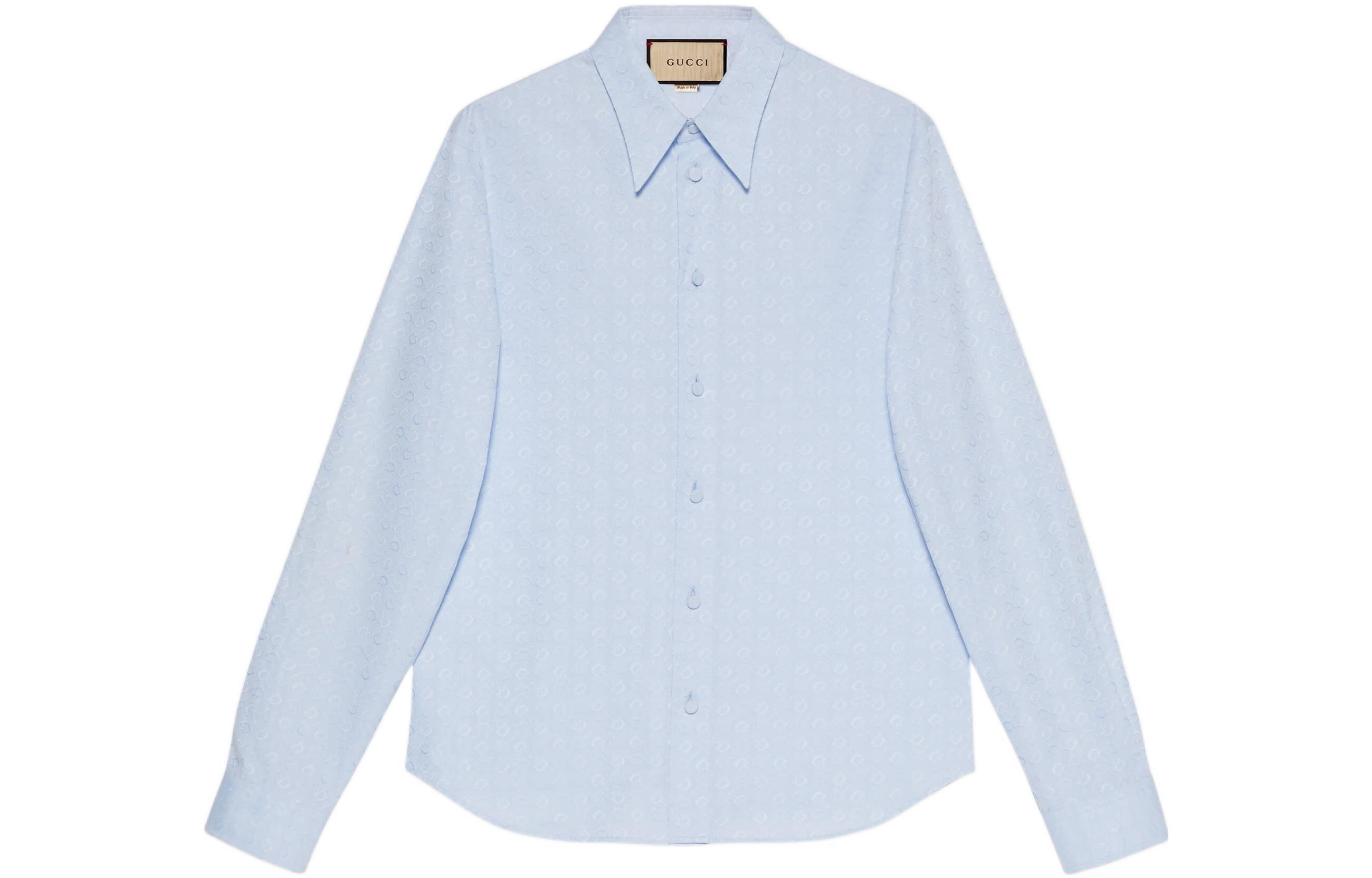 Order 구찌 FW22 라이트 블루 솔리드 홀스빗 자카드 긴소매 셔츠 721176-ZAKH5-4850