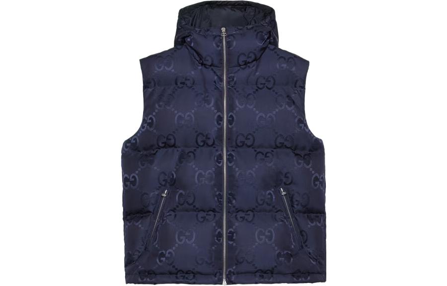 GUCCI FW22  Logo Print Hooded Sleeveless Vest Deep Blue. 698715-Z8A53-4348