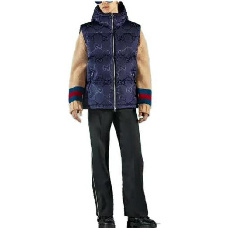 Lookbook GUCCI FW22  印花Logo連帽無袖背心 深藍色. 698715-Z8A53-4348