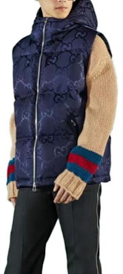 GUCCI FW22 印花Logo連帽無袖背心 深藍色. 698715-Z8A53-4348 Shop GUCCI FW22 印花Logo連帽無袖背心 深藍色. 698715-Z8A53-4348