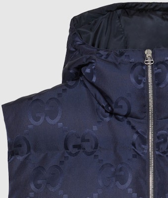 GUCCI FW22 印花Logo連帽無袖背心 深藍色. 698715-Z8A53-4348 Details for GUCCI FW22 印花Logo連帽無袖背心 深藍色. 698715-Z8A53-4348