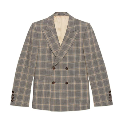 Gucci FW22 "Love Parade" Plaid Double-Breasted Blazer for Men - Gray 690290-ZAILW-1136