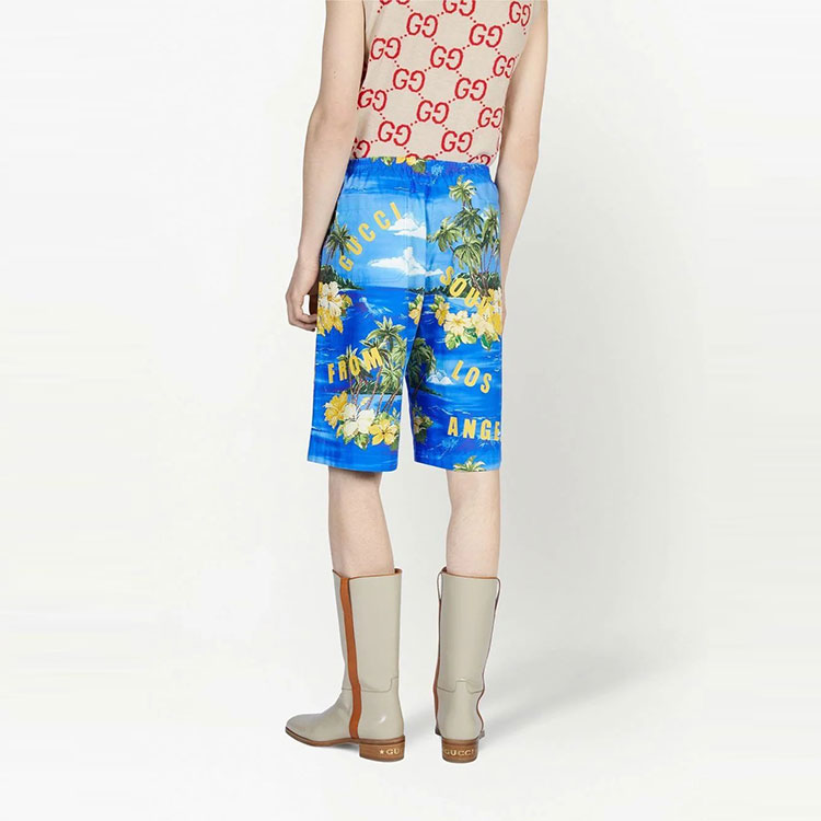 Shop 古驰FW22中腰蓝色花卉风景印花短裤 672698-ZAJSR-4464
