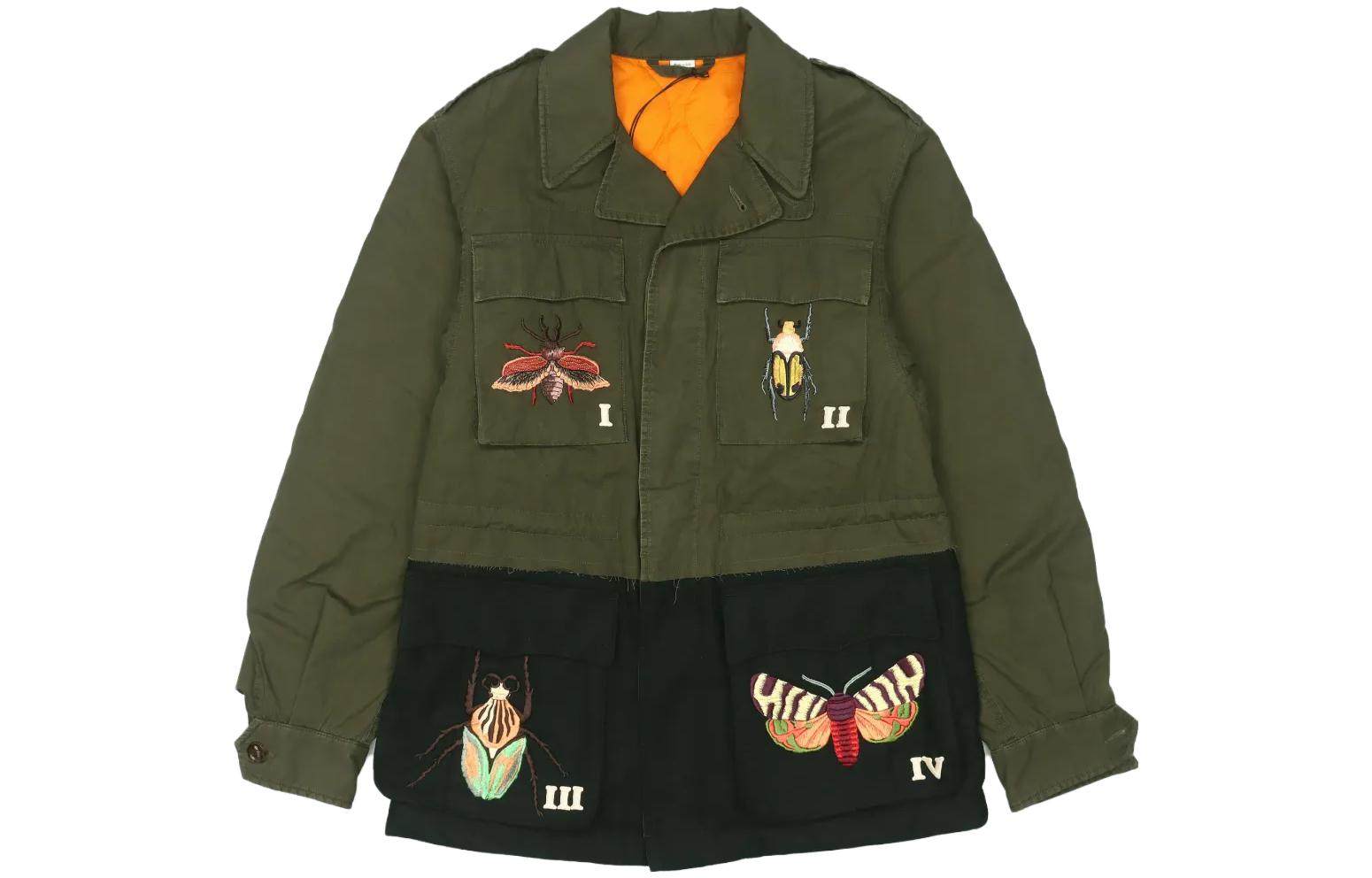 Order GUCCI FW22 Jaket Hijau Tentera Kapas dengan Sulaman Serangga. 488177-XR759-3027