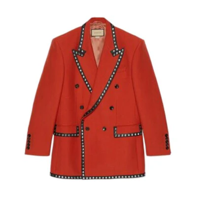 GUCCI FW22 Orange Blazer with Leather Details and Studs. 719877-Z8A60-7346