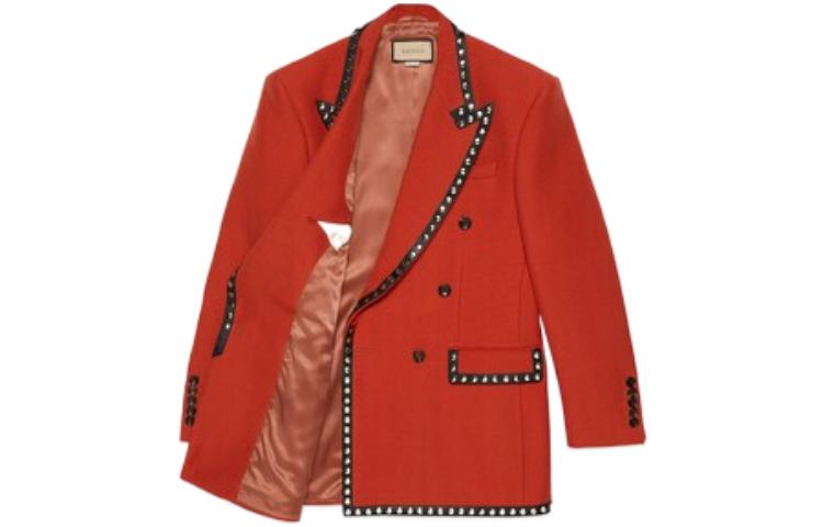 Lookbook GUCCI FW22 オレンジブレザー レザーディテール スタッズ付き. 719877-Z8A60-7346