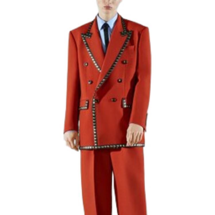 Shop GUCCI FW22 オレンジブレザー レザーディテール スタッズ付き. 719877-Z8A60-7346