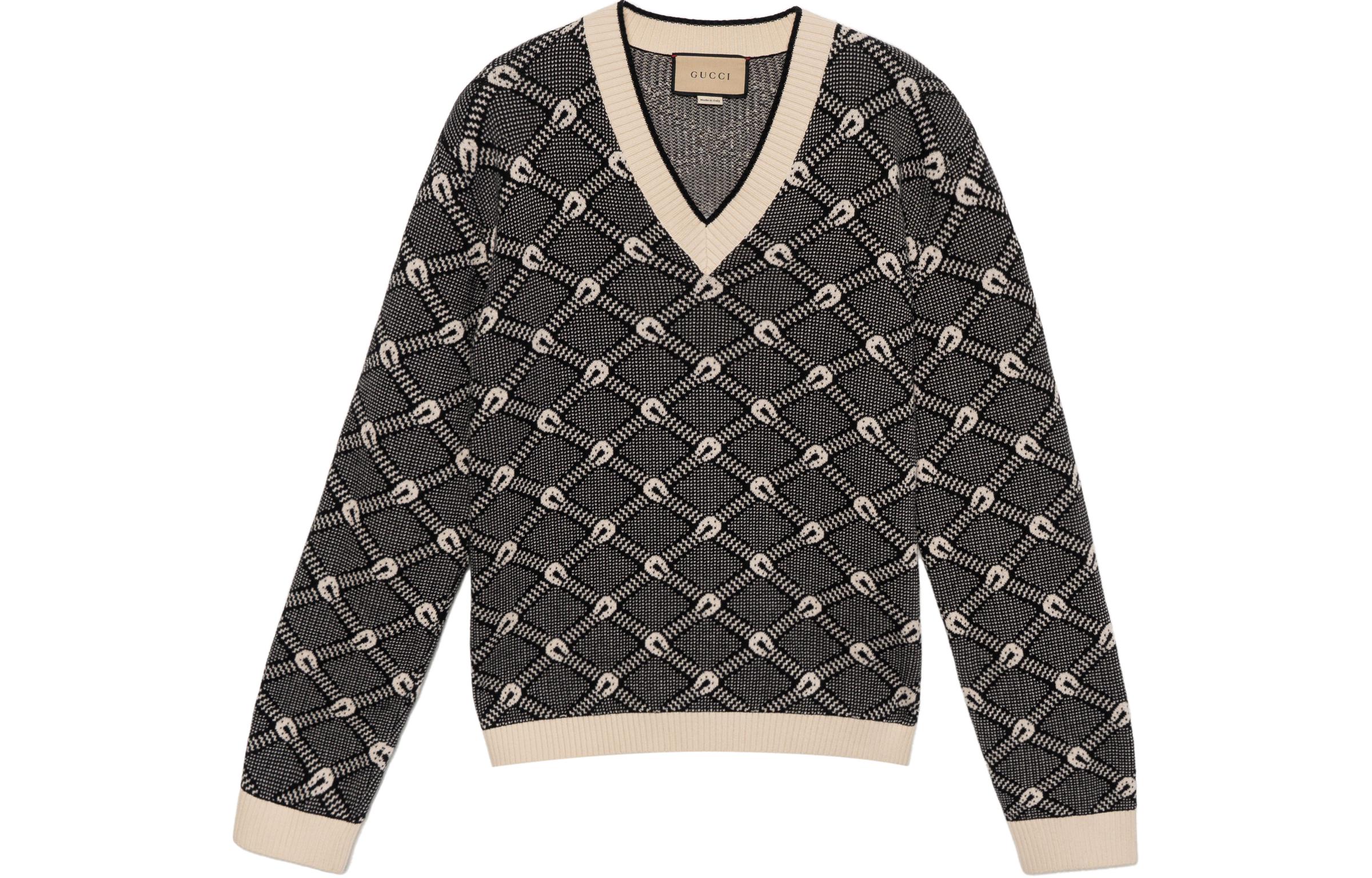 Gucci FW22 Abstract Pattern Knit Cashmere Pullover Black Sweater 703112-XKCCW-1289