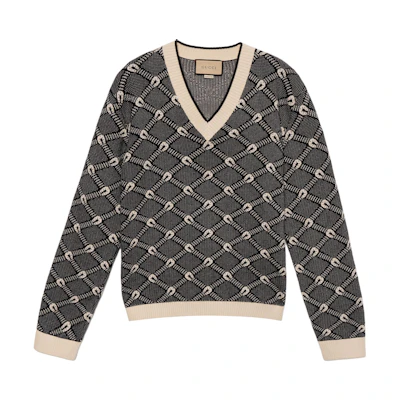 Gucci FW22 Abstract Pattern Knit Cashmere Pullover Black Sweater 703112-XKCCW-1289