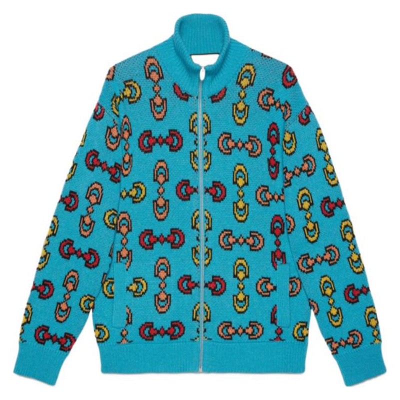 Gucci FW22 All-Over Print Zip-Up Sweater Unisex Blue 716370XKCO6