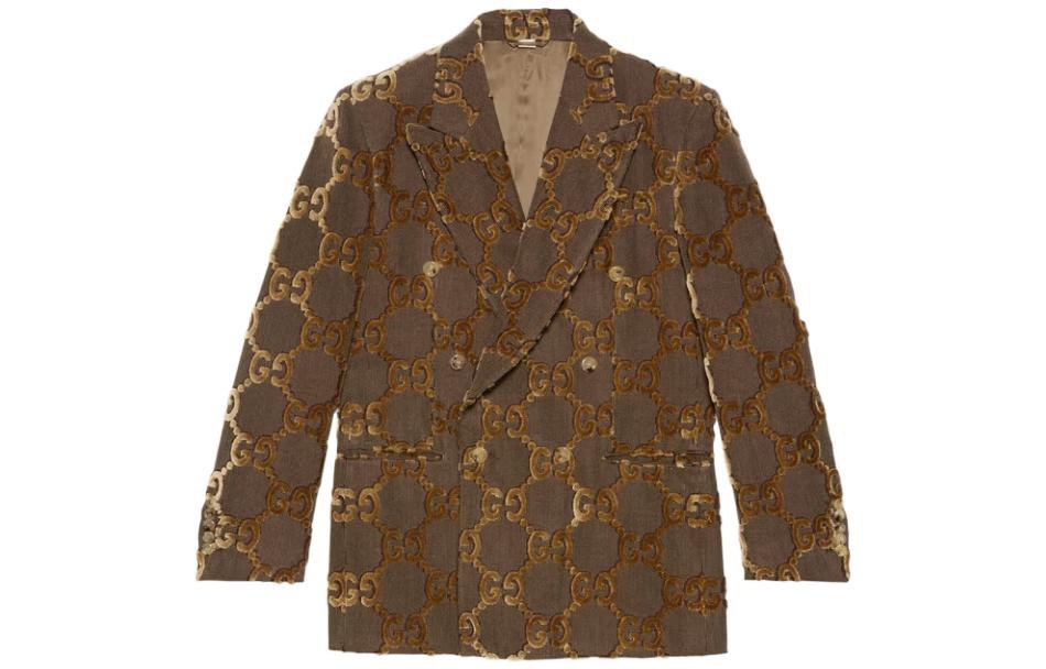 Gucci FW22 Allover Logo Double-Breasted Blazer Ebony 698794-ZAJIK-9742