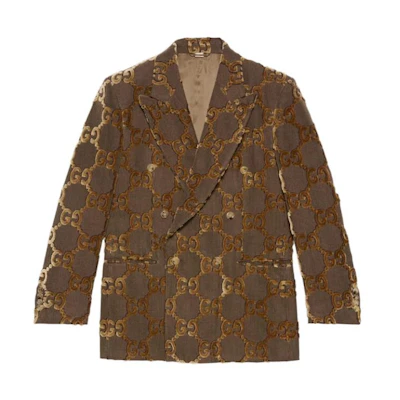 Gucci FW22 Allover Logo Double-Breasted Blazer Ebony 698794-ZAJIK-9742