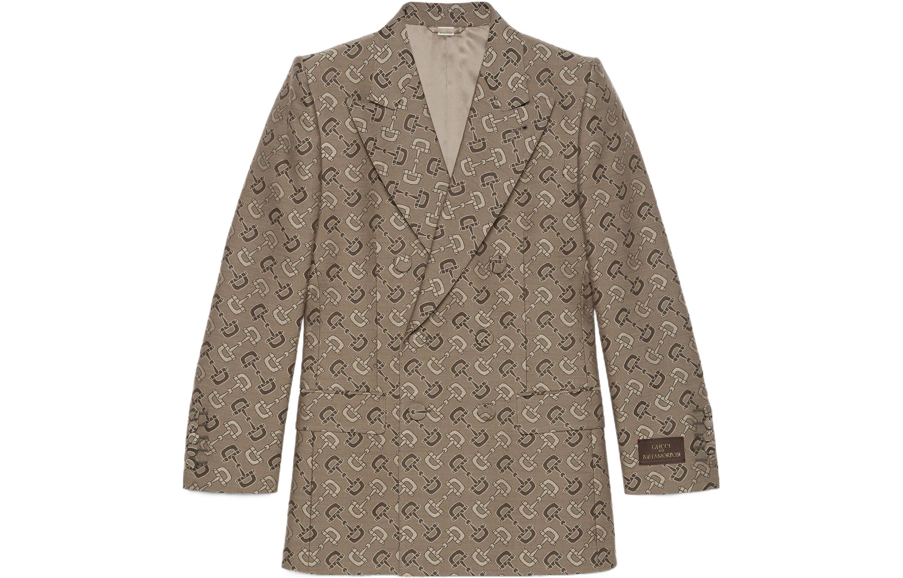 Buy Blazer Marrón Gucci FW22 Hombre Doble Botonadura con Logo por Toda la Prenda. 705284-ZAKIV-9549