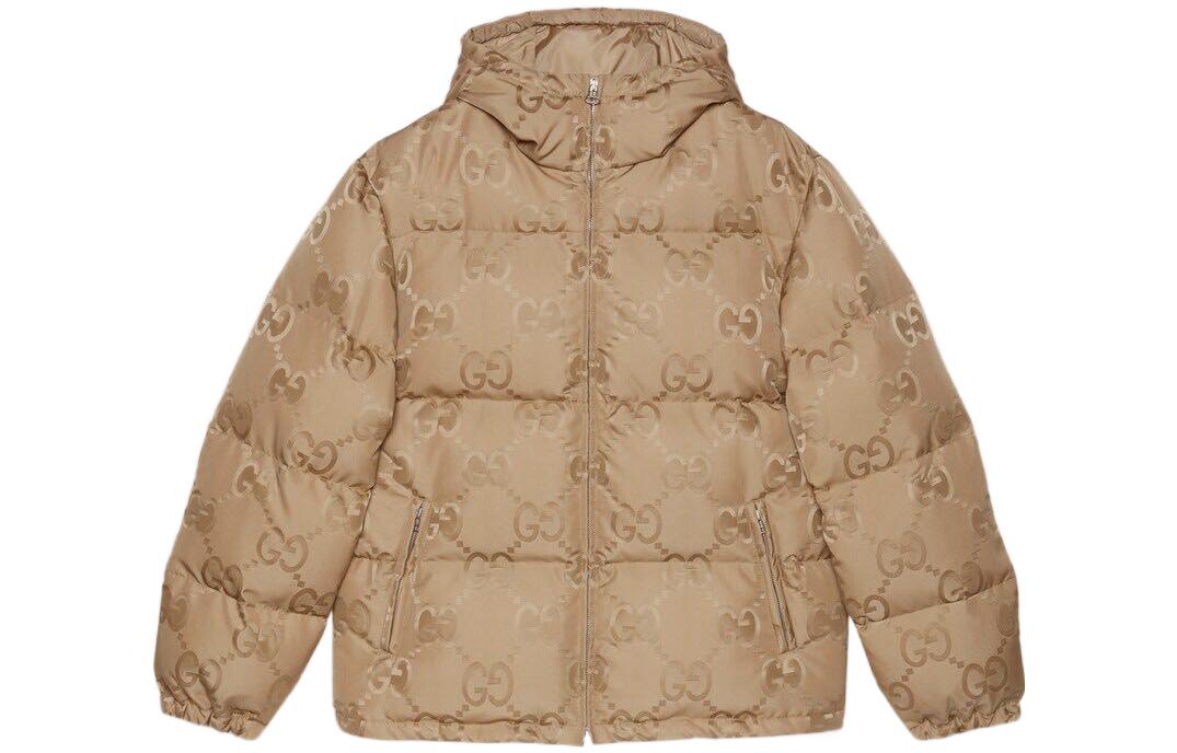 Gucci FW22 Beige Letter Logo Print Hooded Down Jacket for Men 698710-Z8A53-2164
