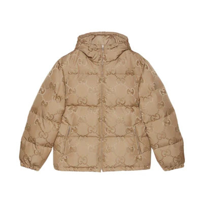 Gucci FW22 Beige Letter Logo Print Hooded Down Jacket for Men 698710-Z8A53-2164