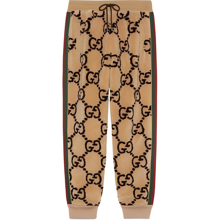 Gucci FW22 Beige Logo Jacquard Knit Joggers with Striped Trim 715233-XJETP-2066