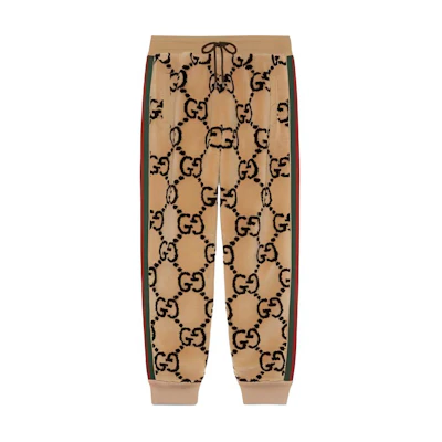Gucci FW22 Beige Logo Jacquard Knit Joggers with Striped Trim 715233-XJETP-2066