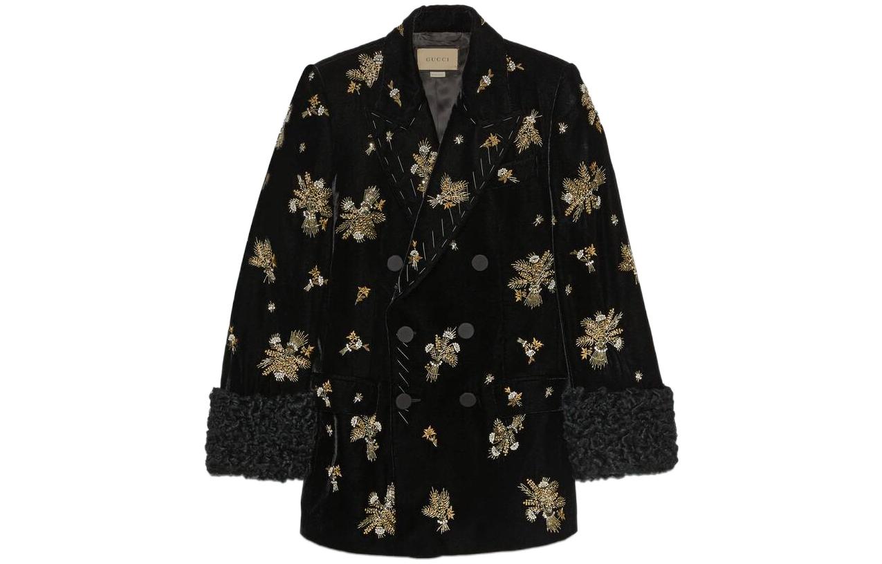Gucci FW22 Black Double-Breasted Printed Long-Sleeve Jacket 716268-ZAK41-1043