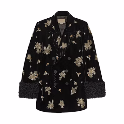 Gucci FW22 Black Double-Breasted Printed Long-Sleeve Jacket 716268-ZAK41-1043