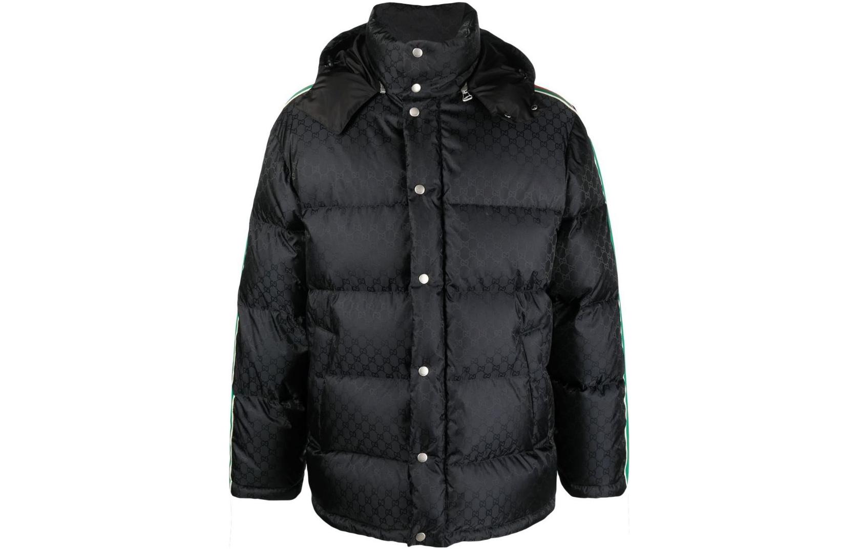 Gucci FW22 Black Patterned Print Puffer Jacket with Hood 715519-Z8A50-1043