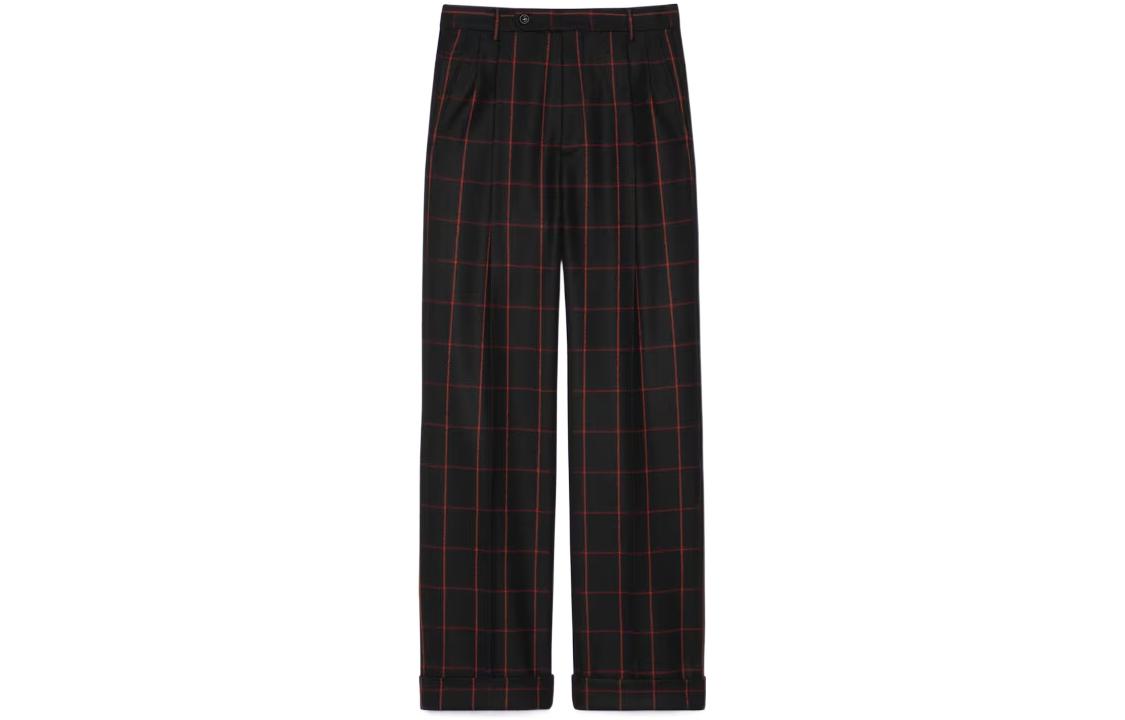 Gucci FW22 Black Plaid High-Waist Straight-Leg Pants 731054-ZAL2E-1072