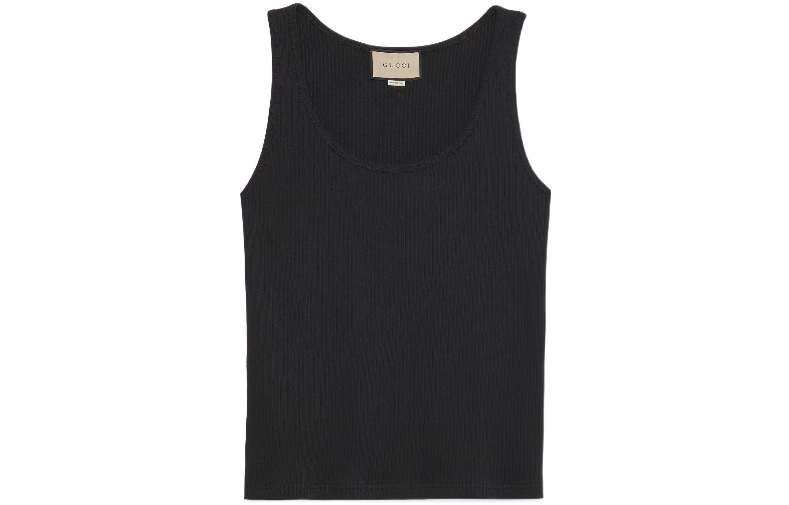 Gucci FW22 Black Solid Cotton Sleeveless Crewneck Top 620427-XJE9D-1043