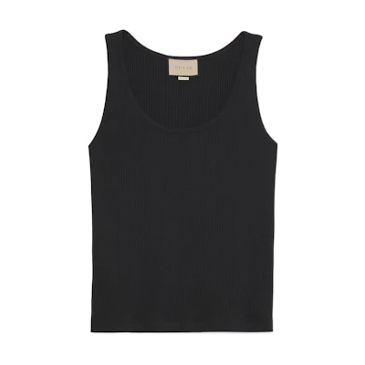 Gucci FW22 Black Solid Cotton Sleeveless Crewneck Top 620427-XJE9D-1043