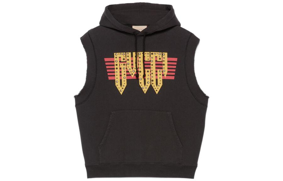 Gucci FW22 Black Striped Logo Crystal Embellished Sleeveless Hoodie 663243-XJET5-1142