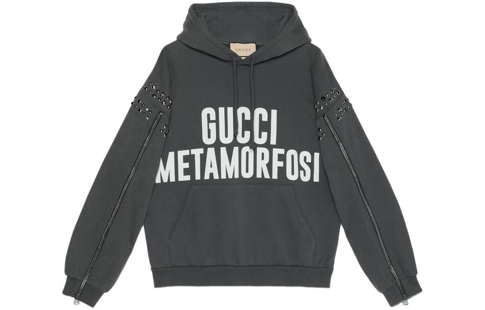 Gucci FW22 Black Studded Letter Print Hoodie Men’s Casual Long Sleeve 715864-XJEVI-1117