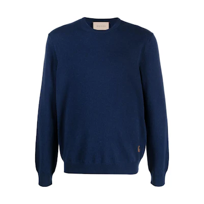 Gucci FW22 Blue Crewneck Sweater with Embroidered Logo 642794-XKBRM-4447