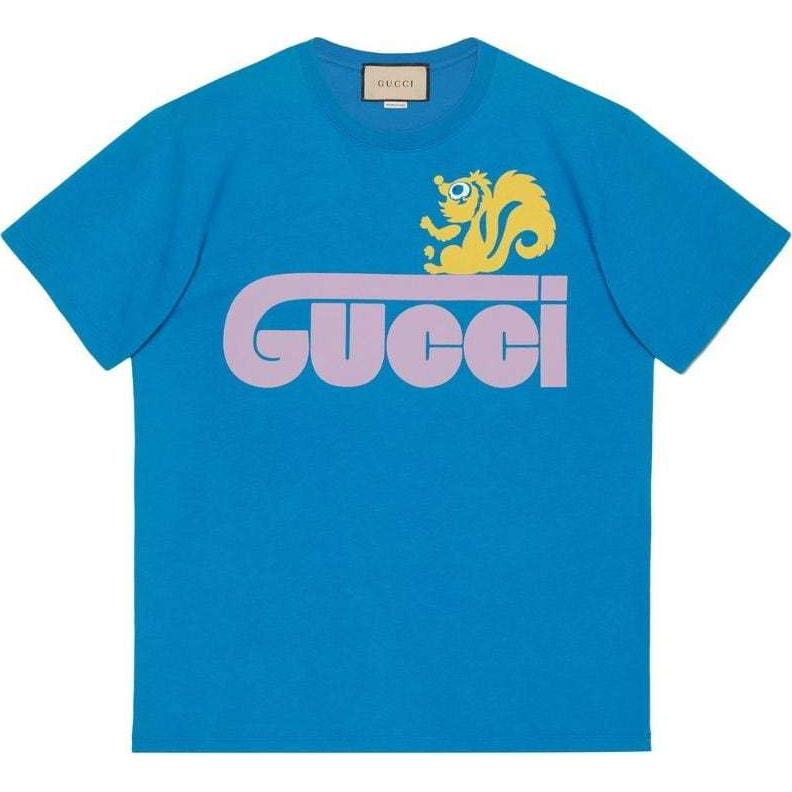 Gucci FW22 Blue Crewneck Tee with Logo Print 548334-XJEUJ-4199