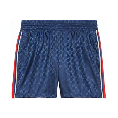 Gucci FW22 Blue GG Jacquard Shorts with Side Tape Elastic Waist 699084-XHAFX-4275