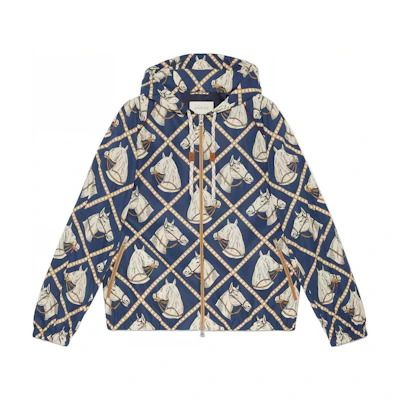 Gucci FW22 Blue Horse Print Hooded Jacket 714801-Z8A6J-4310