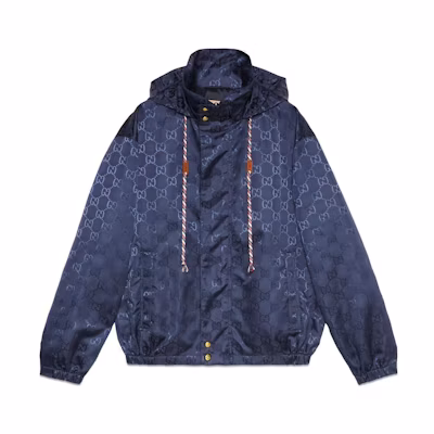 Gucci FW22 Blue Logo Jacquard Hooded Jacket 694168-Z8AY6-4275