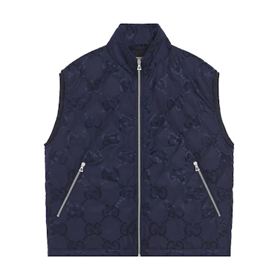 Gucci FW22 Blue Logo Print Stand Collar Zip Vest 722518-ZALDD-4275