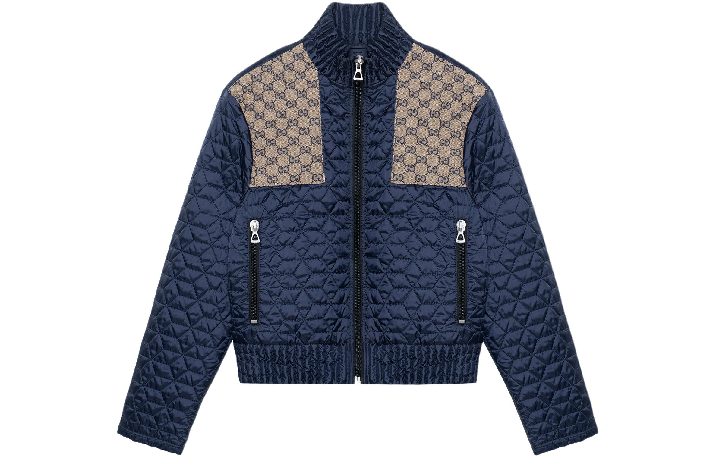 Gucci FW22 Blue Quilted Jacket with GG Patchwork 715540-ZAKY4-4433
