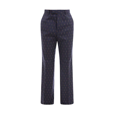 Gucci FW22 Blue Striped Lurex Casual Pants 672087-ZAITQ-4445