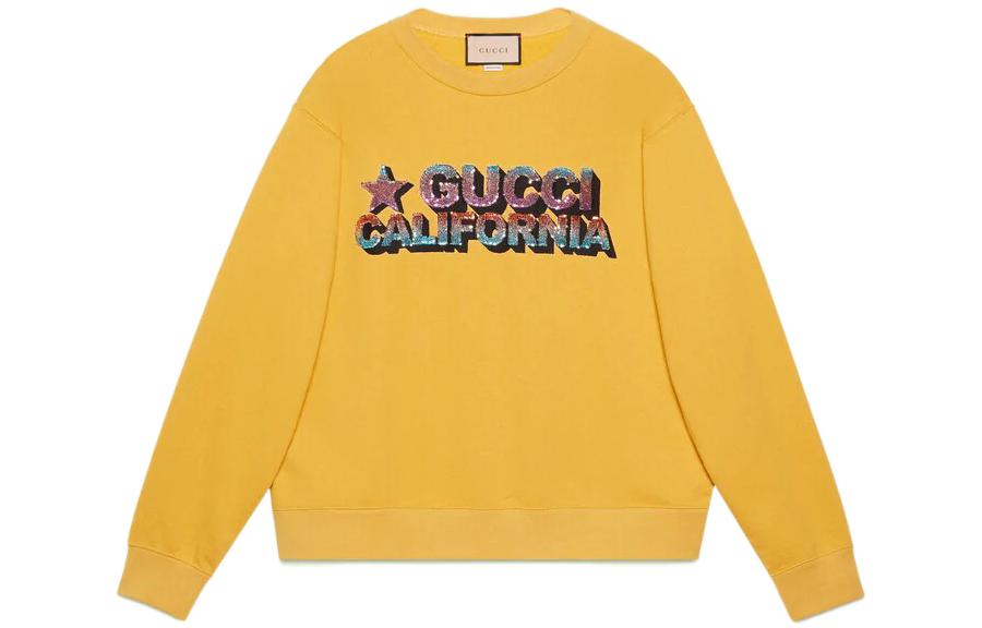 Gucci FW22 California Logo Sequin Star Patch Crewneck Sweatshirt Yellow Men 626990-XJEM2-7694