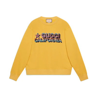 Gucci FW22 California Logo Sequin Star Patch Crewneck Sweatshirt Yellow Men 626990-XJEM2-7694