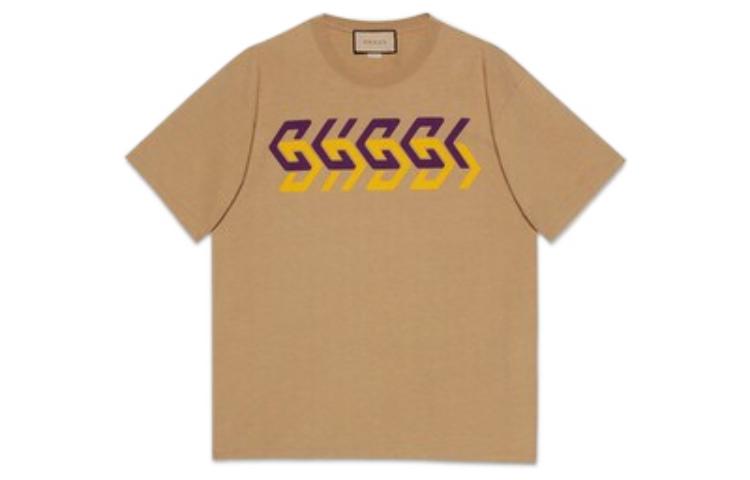 Gucci FW22 Camel Printed Knit Crewneck Short Sleeve T-Shirt 616036-XJDV9-2094