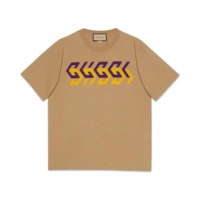 Gucci FW22 Camel Printed Knit Crewneck Short Sleeve T-Shirt 616036-XJDV9-2094