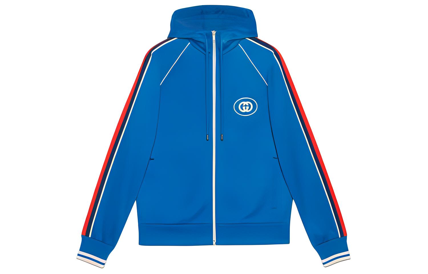 Gucci FW22 Color-Block Striped Logo Knit Zip Jacket - Blue 698426-XJEES-4658